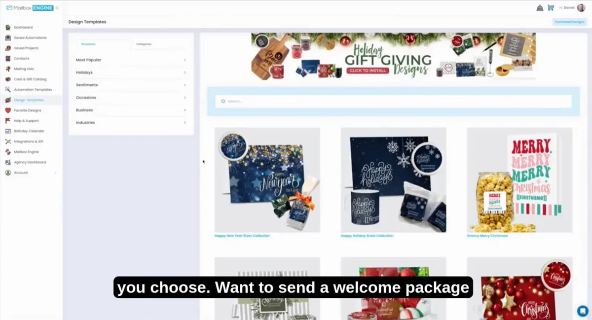 Mailbox Engine gift catalog for building client gift packages